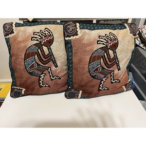 2 KOKOPELLI Flute Player Throw Toss Pillows Dance Tapestry Native Southwest 15"
